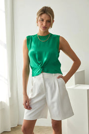 Sleeveless Twist Front Top Skies are Blue