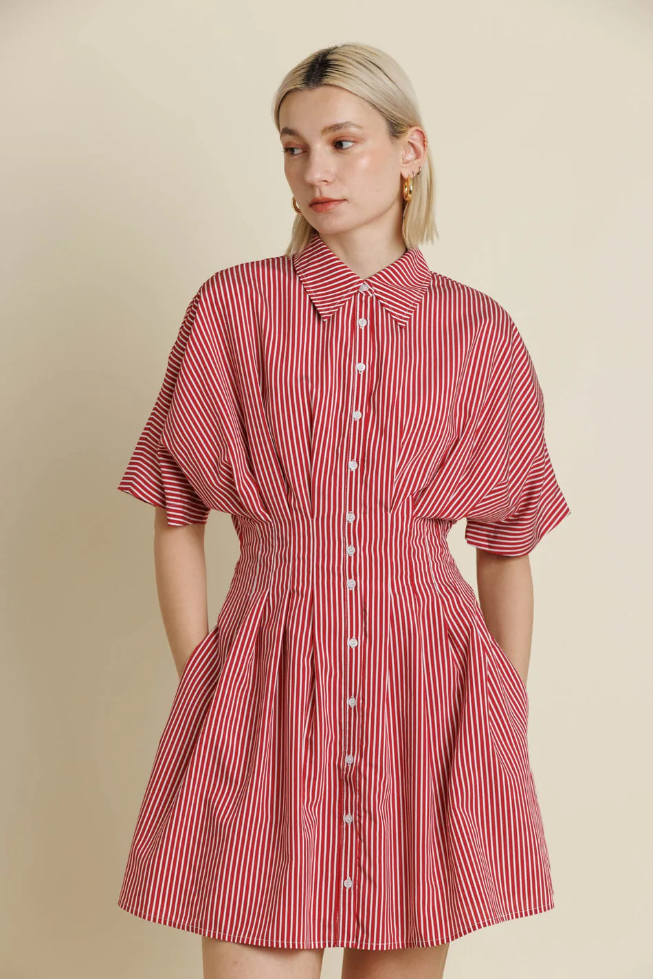 Striped Pleated Mini Dress Aureum