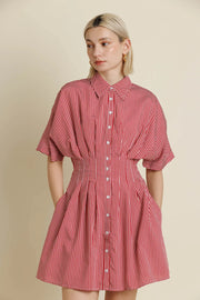 Striped Pleated Mini Dress Aureum