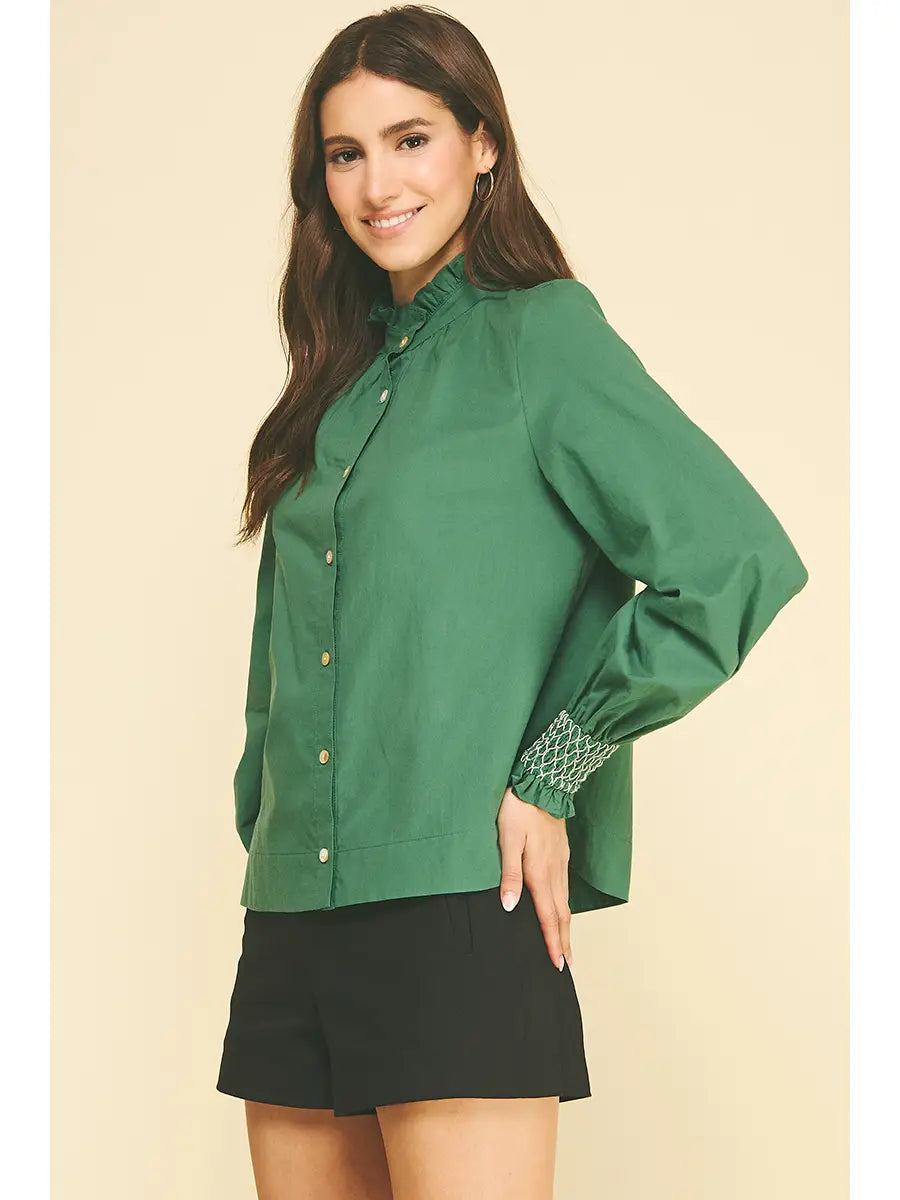 Ruffled Mock Neck Shirt Pinch