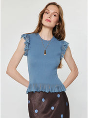 Sheer Ruffle Detail Sweater Top Current Air