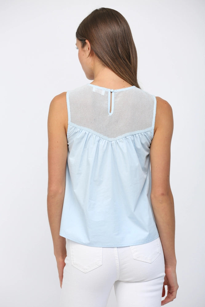Contrast Mesh Yoke Detail Lace Trimmed Sleeveless Top Fate