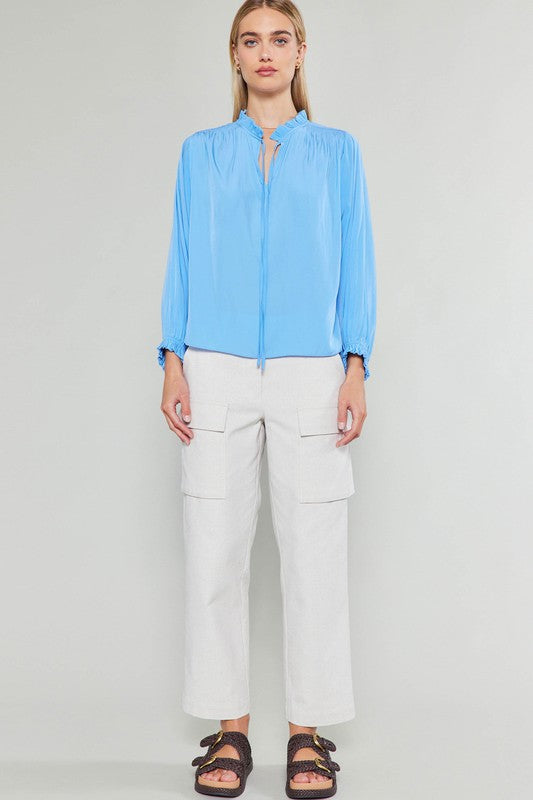 3/4 Dolman Sleeve Split Neck Blouse Current Air