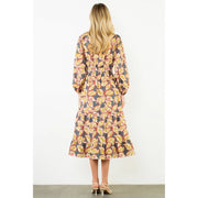 Leaf Print Cinched Waist Maxi Dress THML