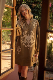 Embroidered Applique Long Sleeve Mini Dress Merci