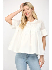 Mesh Combined Top with Applique Fate