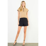 Contrast Trim Collared Button Knit Top THML