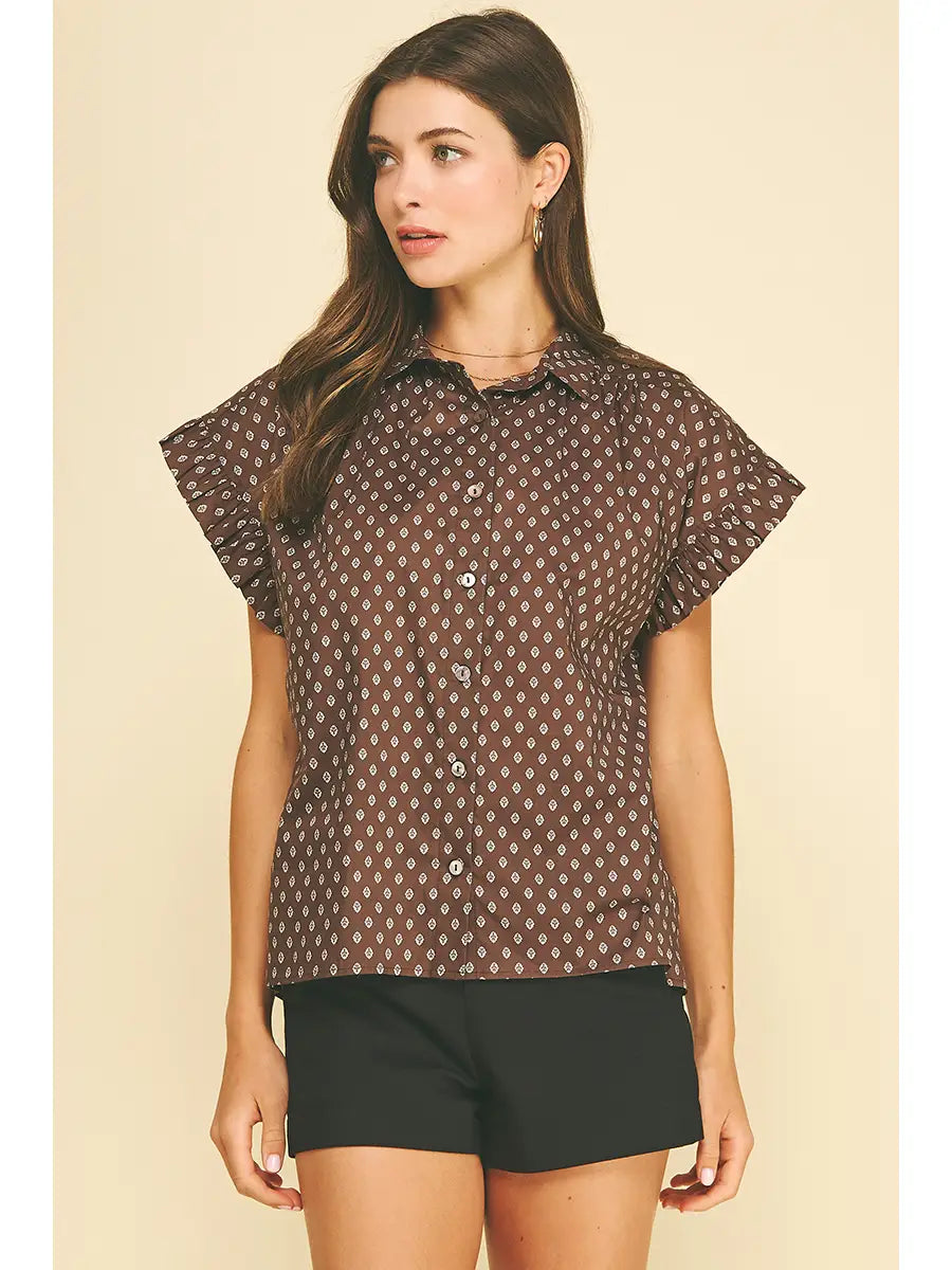 Geometric Diamond Print Shirt Pinch