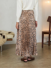 Leopard Print Pleated Maxi Skirt Skies are Blue