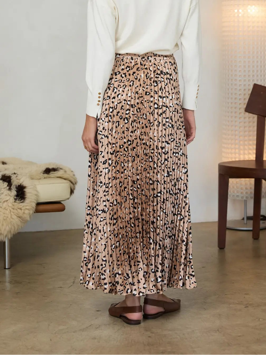Leopard Print Pleated Maxi Skirt Skies are Blue