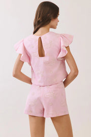 Paisley Eyelet Embroidered Flutter Sleeve Top TCEC