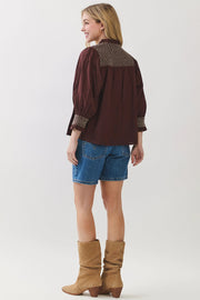 Embroidered Button Down Blouse Top Pinch