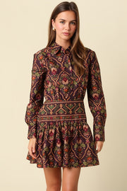Gianna Paisley Print Mini Dress Olivaceous
