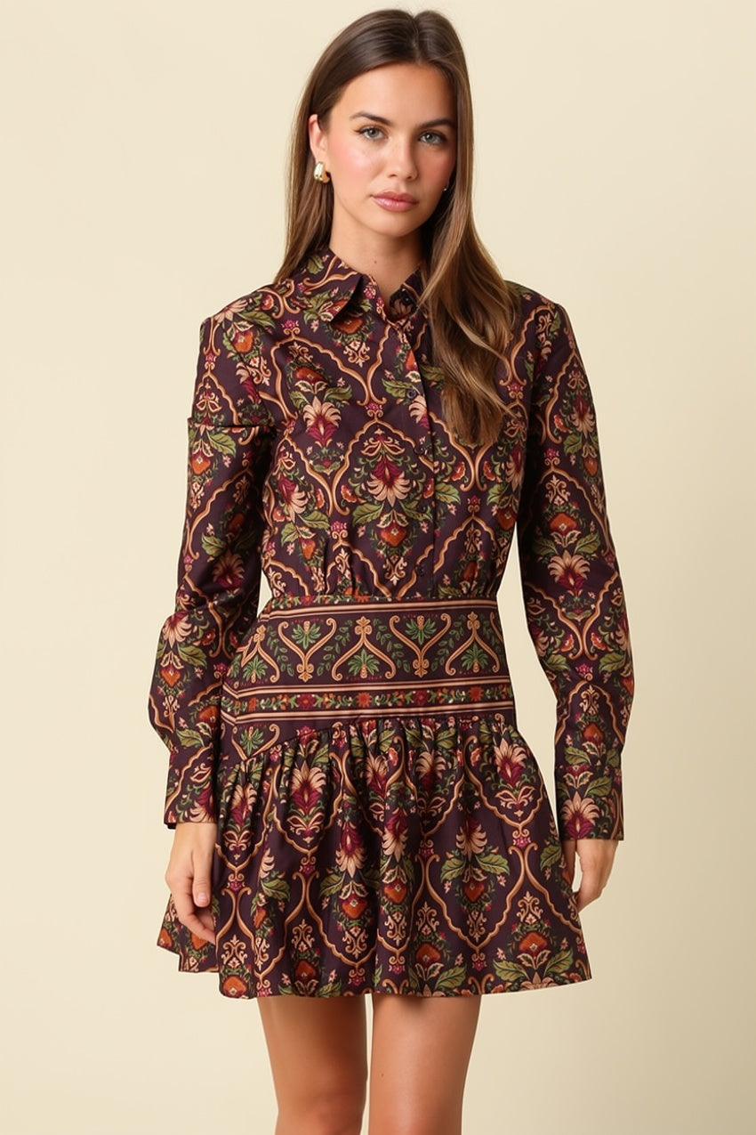Gianna Paisley Print Mini Dress Olivaceous