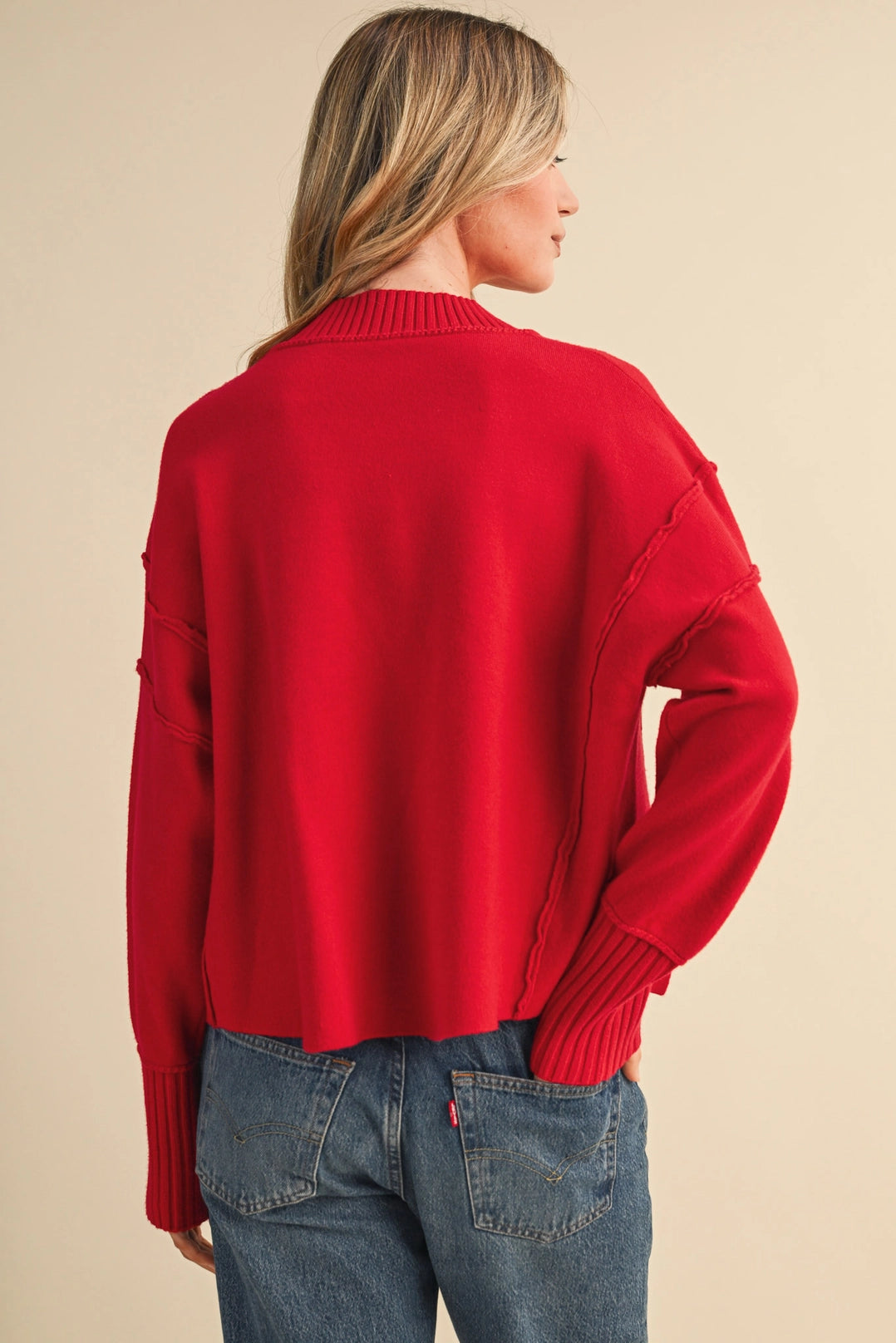 Drop Shoulder Long Sleeve Ribbed Sweate Merci