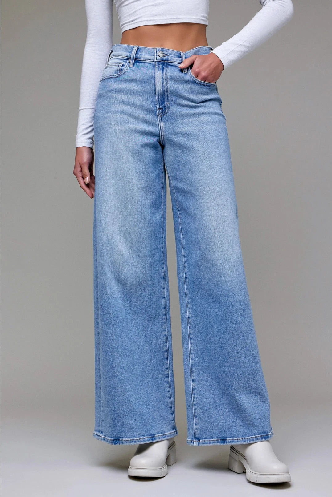 Clean Stretch High Rise Wide Leg Jeans Hidden Jeans