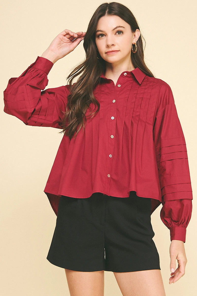 Pleat Detailed Button Down Shirt Pinch