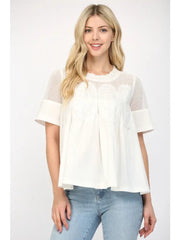 Mesh Combined Top with Applique Fate