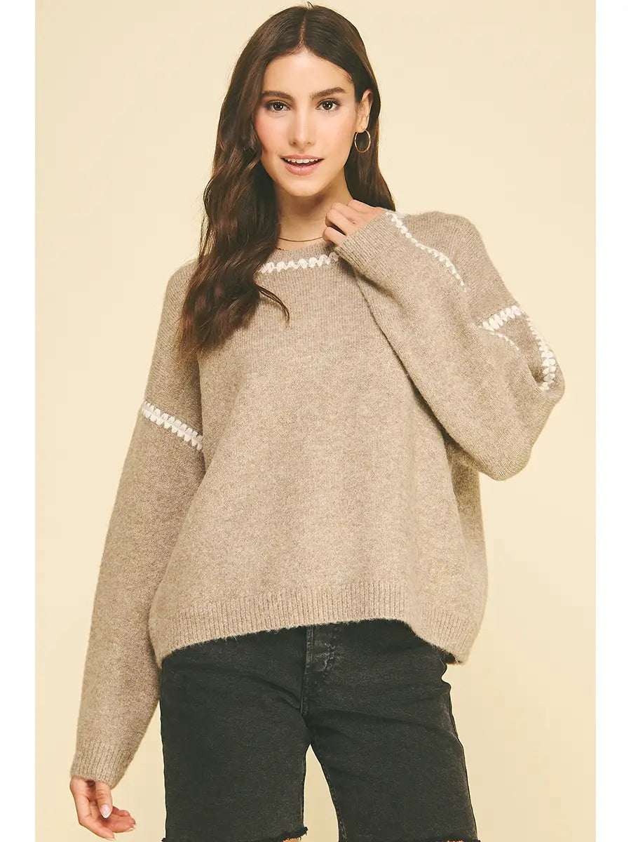Stitch Embroidered Deatil Knit Sweater Pinch
