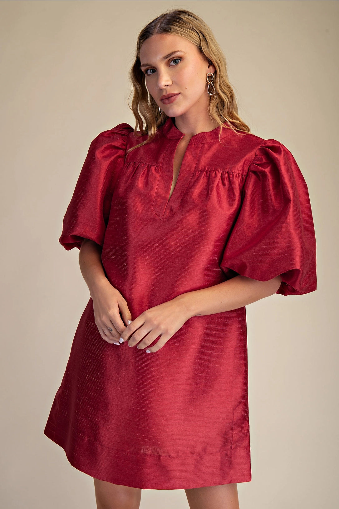 Round Neck Puff Sleeve Mini Dress Glam