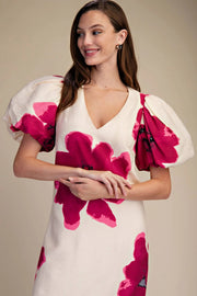 Floral Puff-Sleeve A-Line Maxi Dress Glam