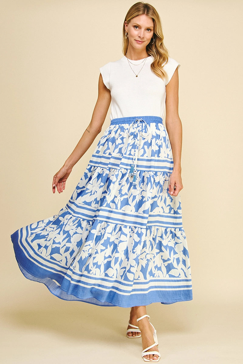 Floral Print Tiered Maxi Skirt