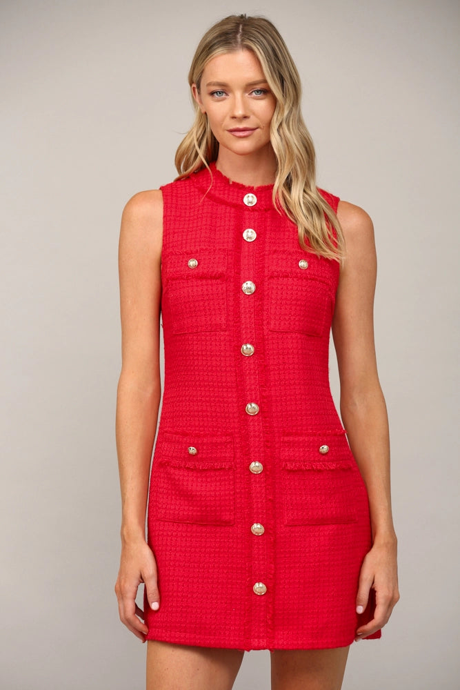 FRONT PATCH POCKET SLVL TWEED DRESS Shop Expeditions