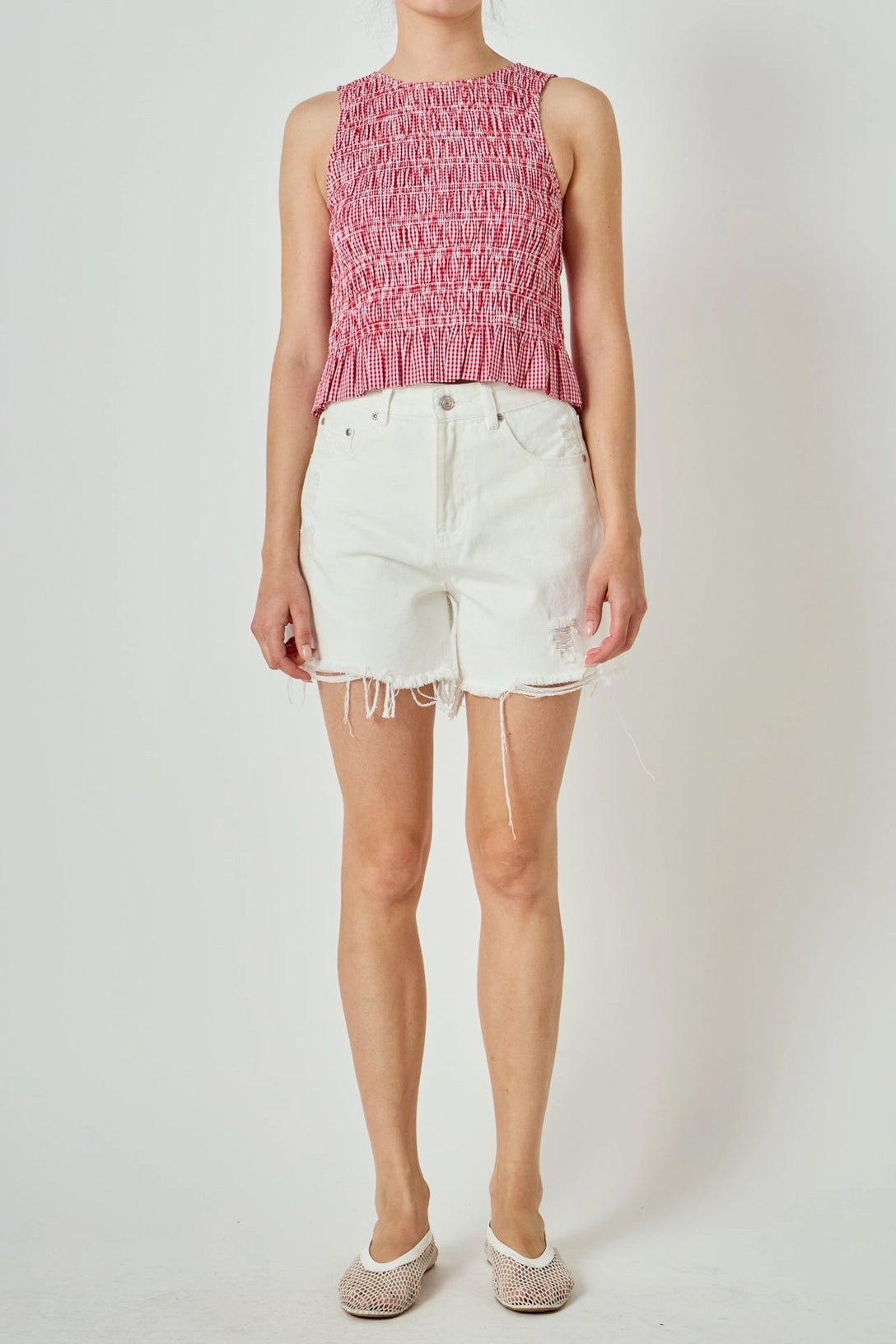 Pleated Plaid Vest English Factory