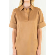 Collared Short Suede Solid Dress THML