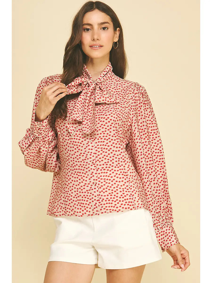 Polka Dot Bow Tie Detailed Shirt Pinch