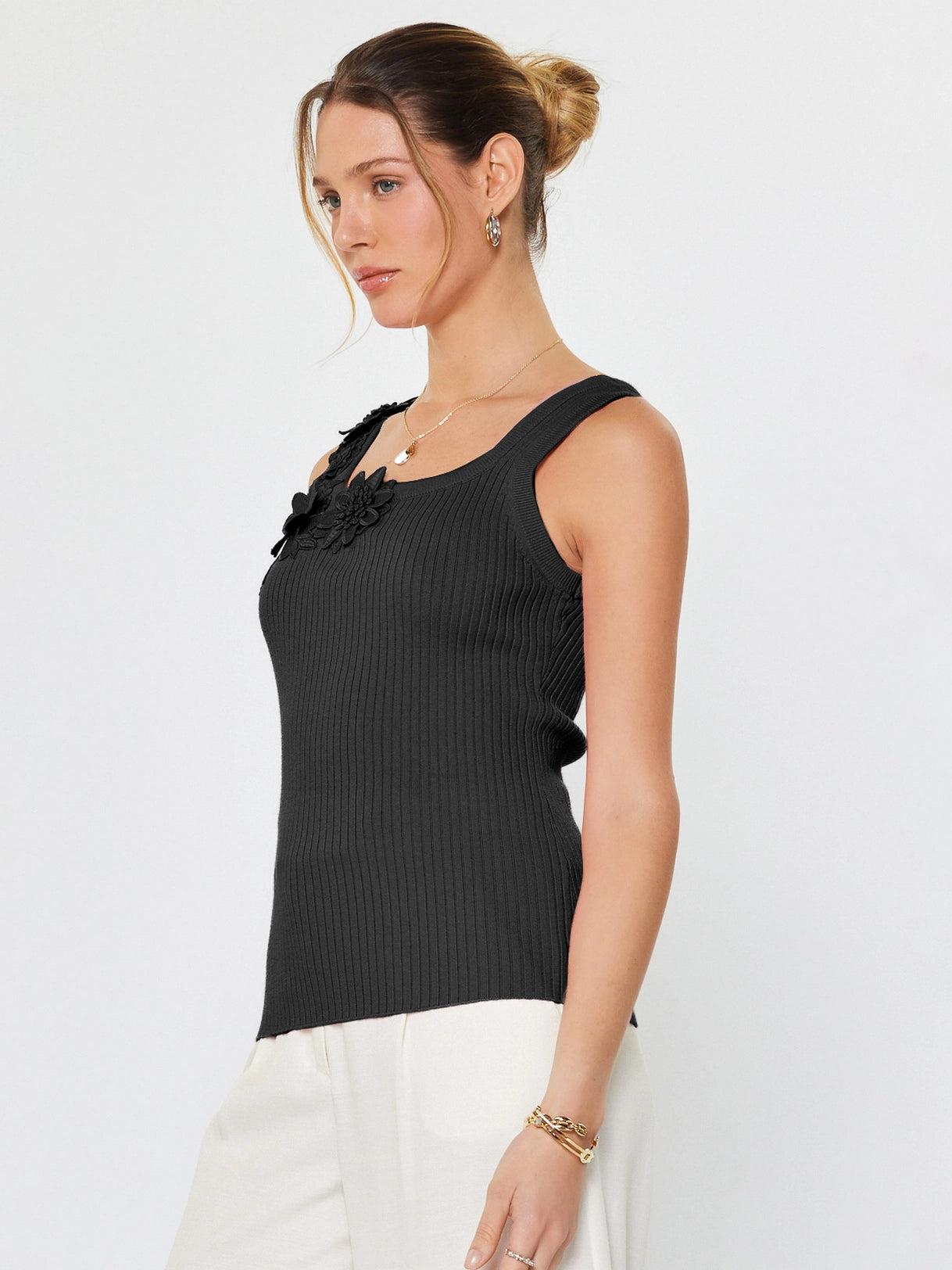 Floral Accent Ribbed Tank Top Current Air