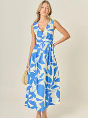 Puff Sleeve Print Ruched Midi Dress English Factory