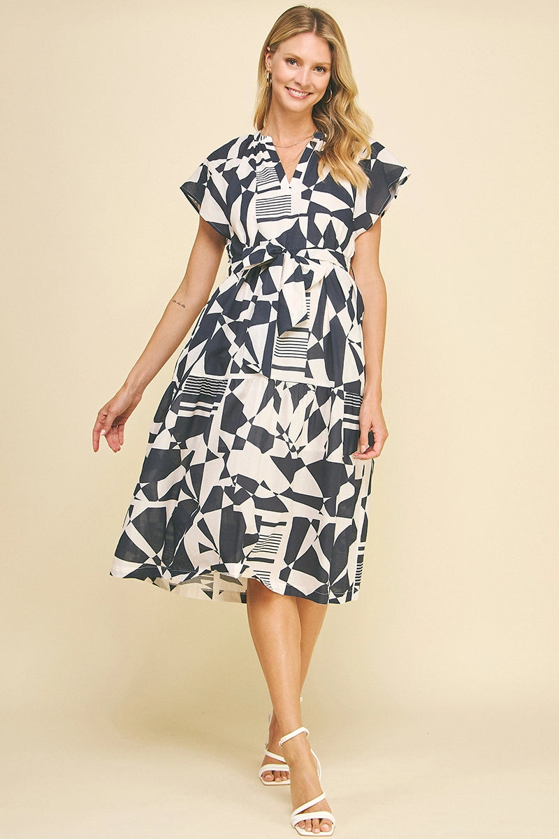 Print Tiered Midi Dress