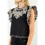Flutter Sleeve Cropped Embroidery Top THML
