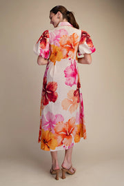 Collar V-Neck Pleated Midi Dress Glam
