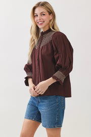 Embroidered Button Down Blouse Top Pinch