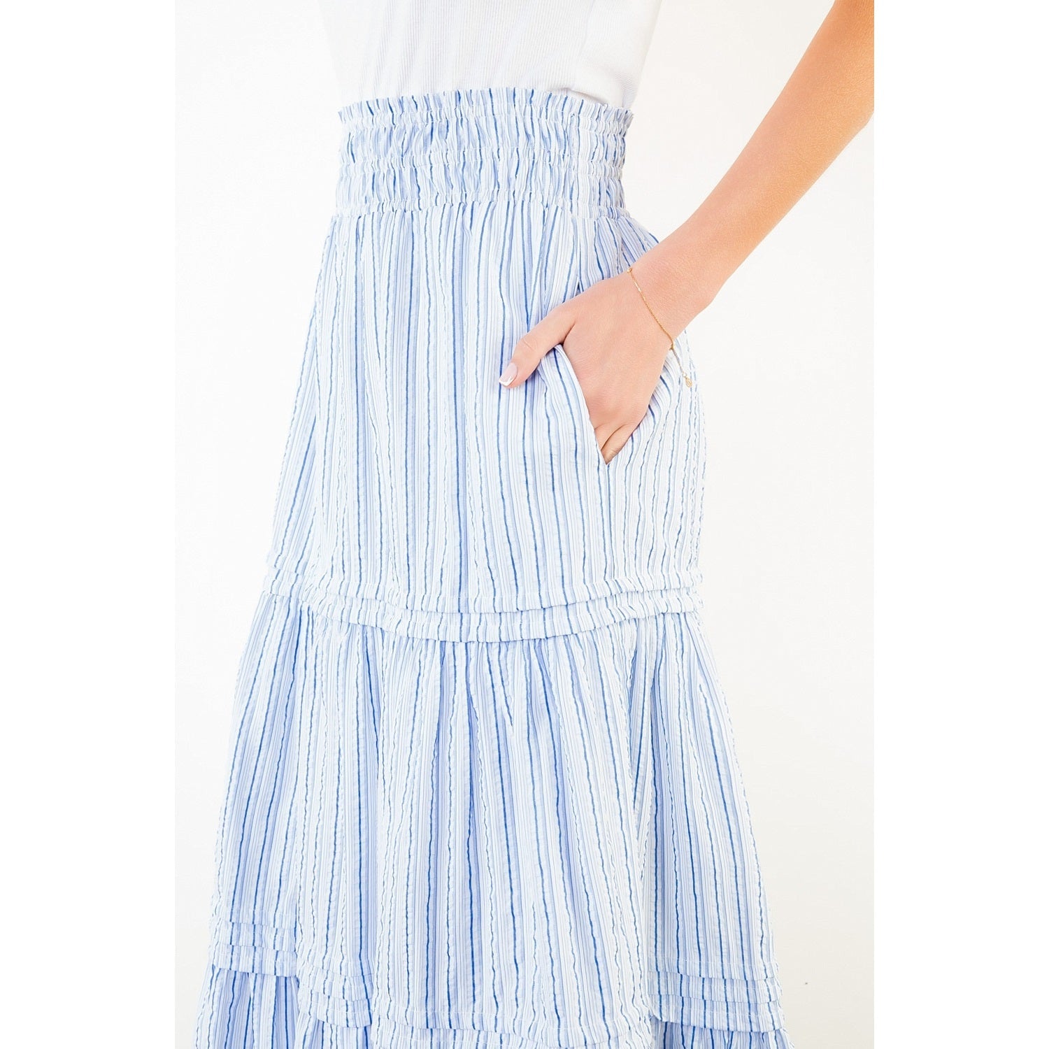 Textured Striped Tiered Skirt THML