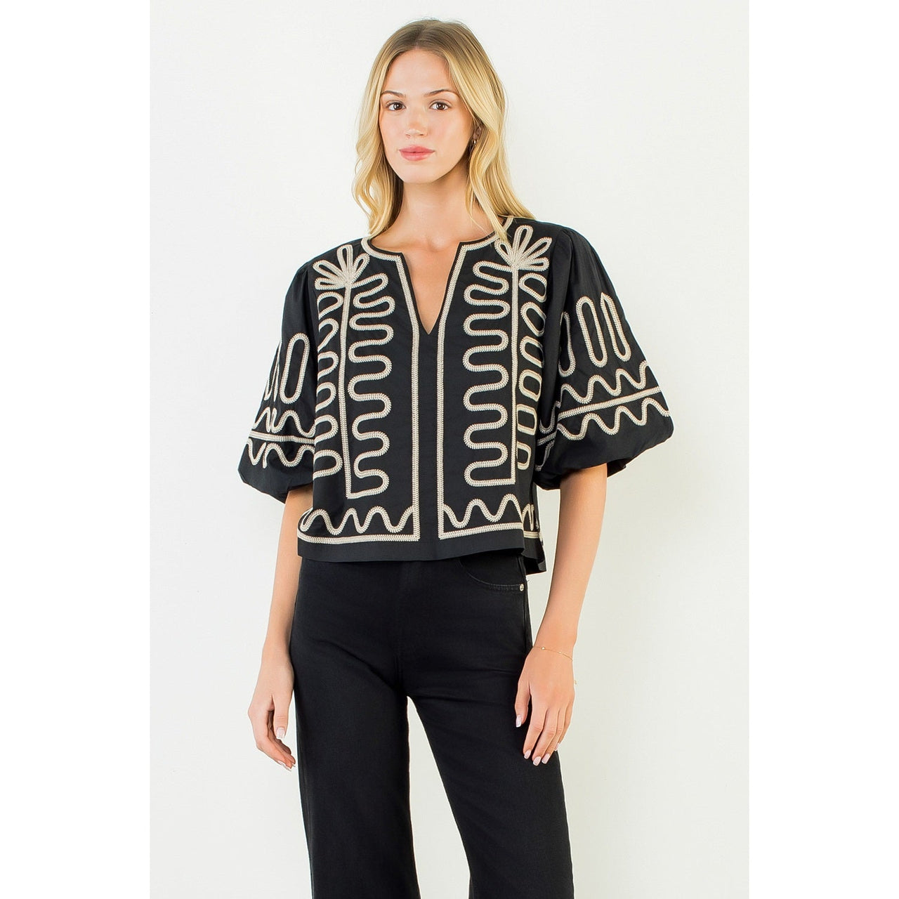 Puff Sleeve Embroidery Top THML
