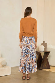 Printed Pleated Midi Skirt Skies are Blue