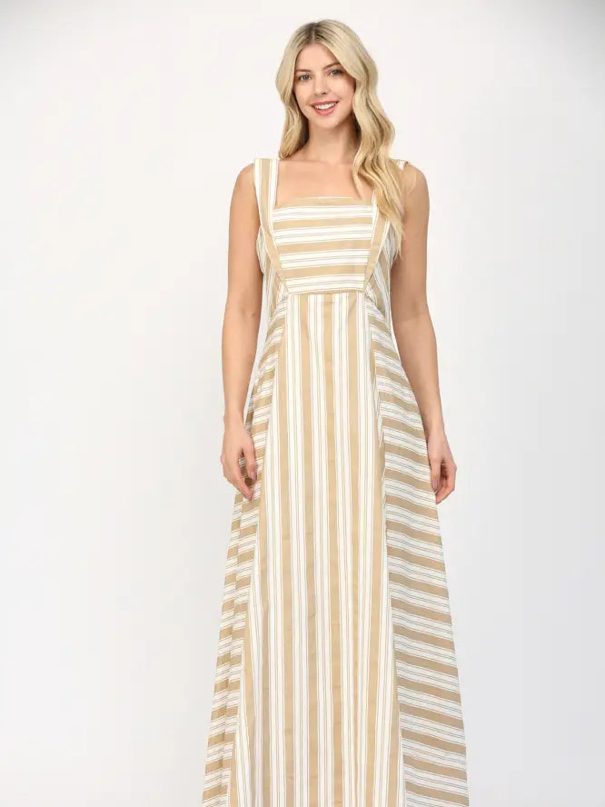 Two-Tone Stripe Long Strap Dress