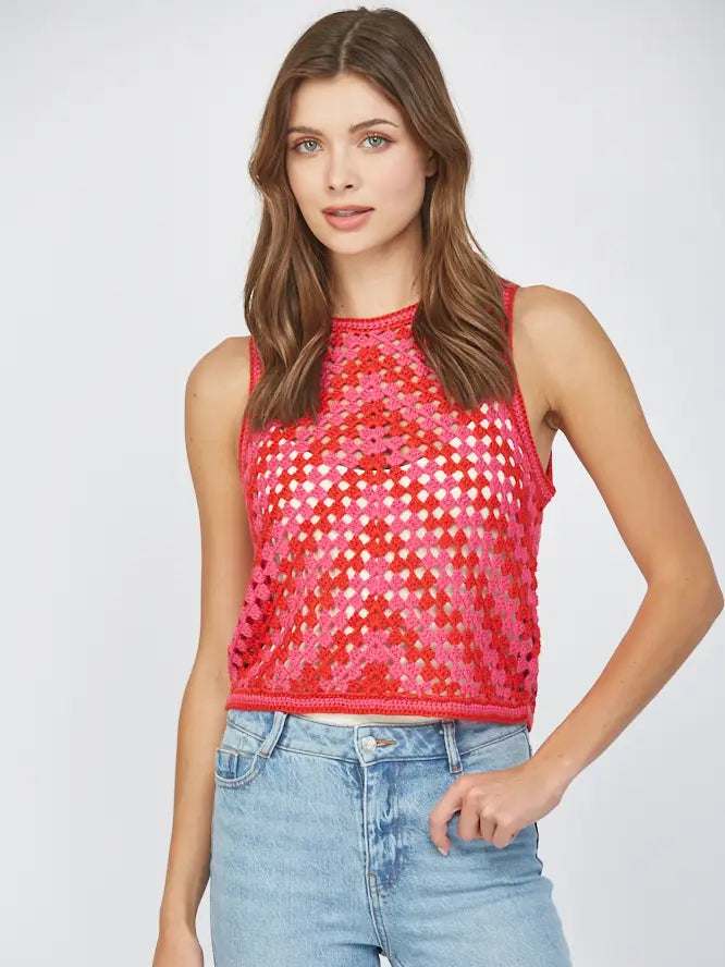Chevron Motif Self Toe Back Crop Tank Sweater Fate