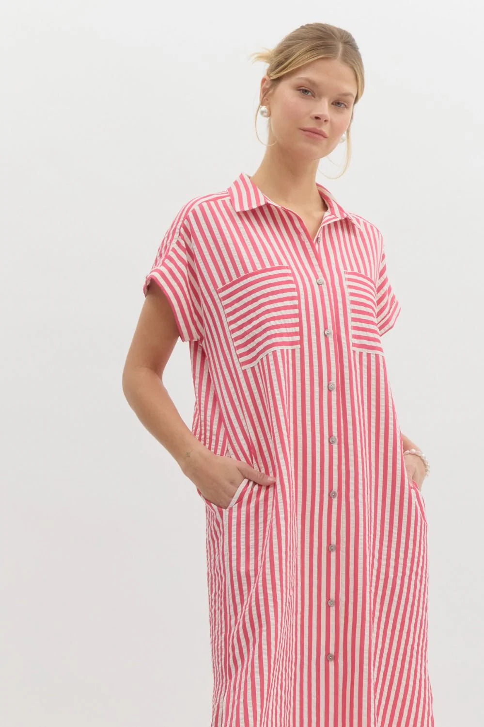 Striped Midi Shirt Dress Cherry Red Stripe / S