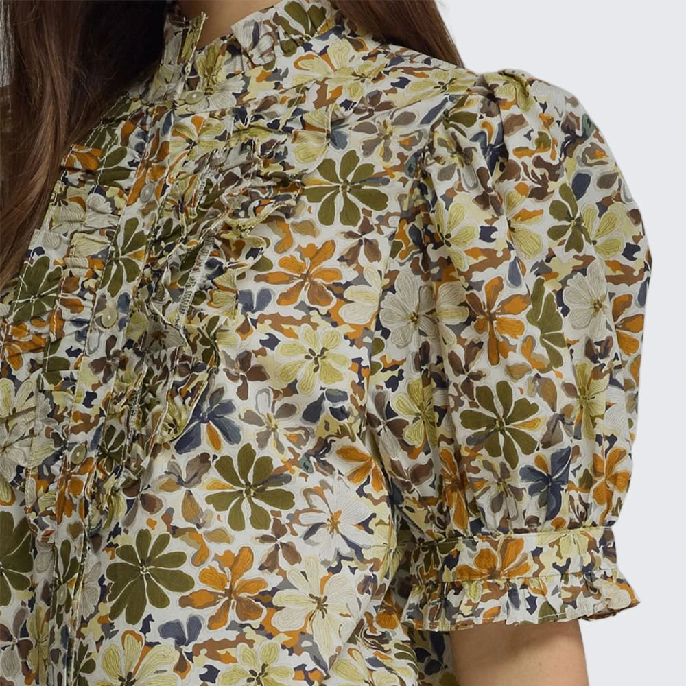 Floral Puff Sleeve Ruffled Top Entro
