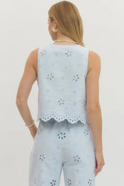 Eyelet Embroidered Sleeveless Top Entro