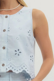 Eyelet Embroidered Sleeveless Top Entro