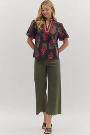 Floral Print Bubble Sleeve Top Entro