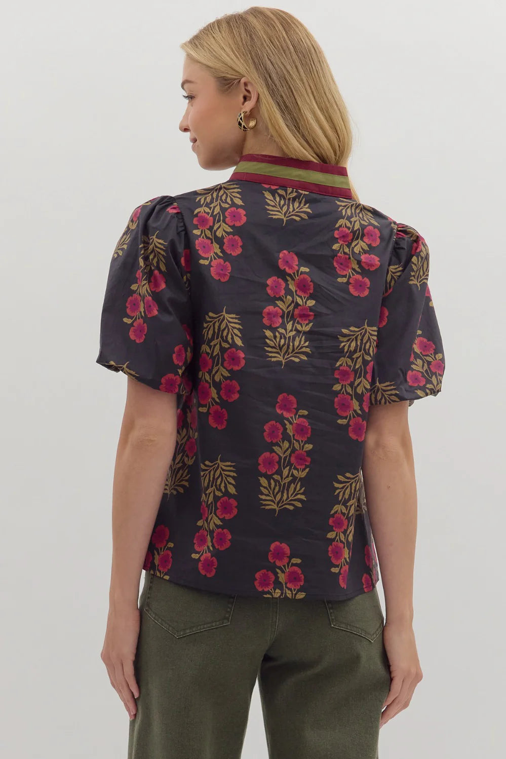 Floral Print Bubble Sleeve Top Entro