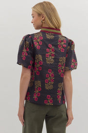 Floral Print Bubble Sleeve Top Entro