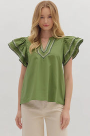 Olive Stitched Top Entro