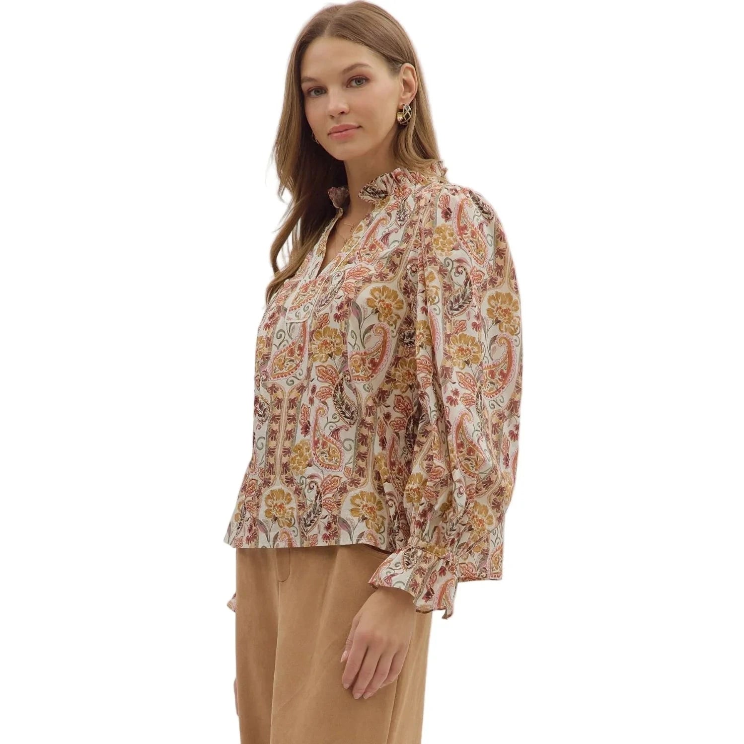 Paisley Print Long Sleeve Blouse Entro